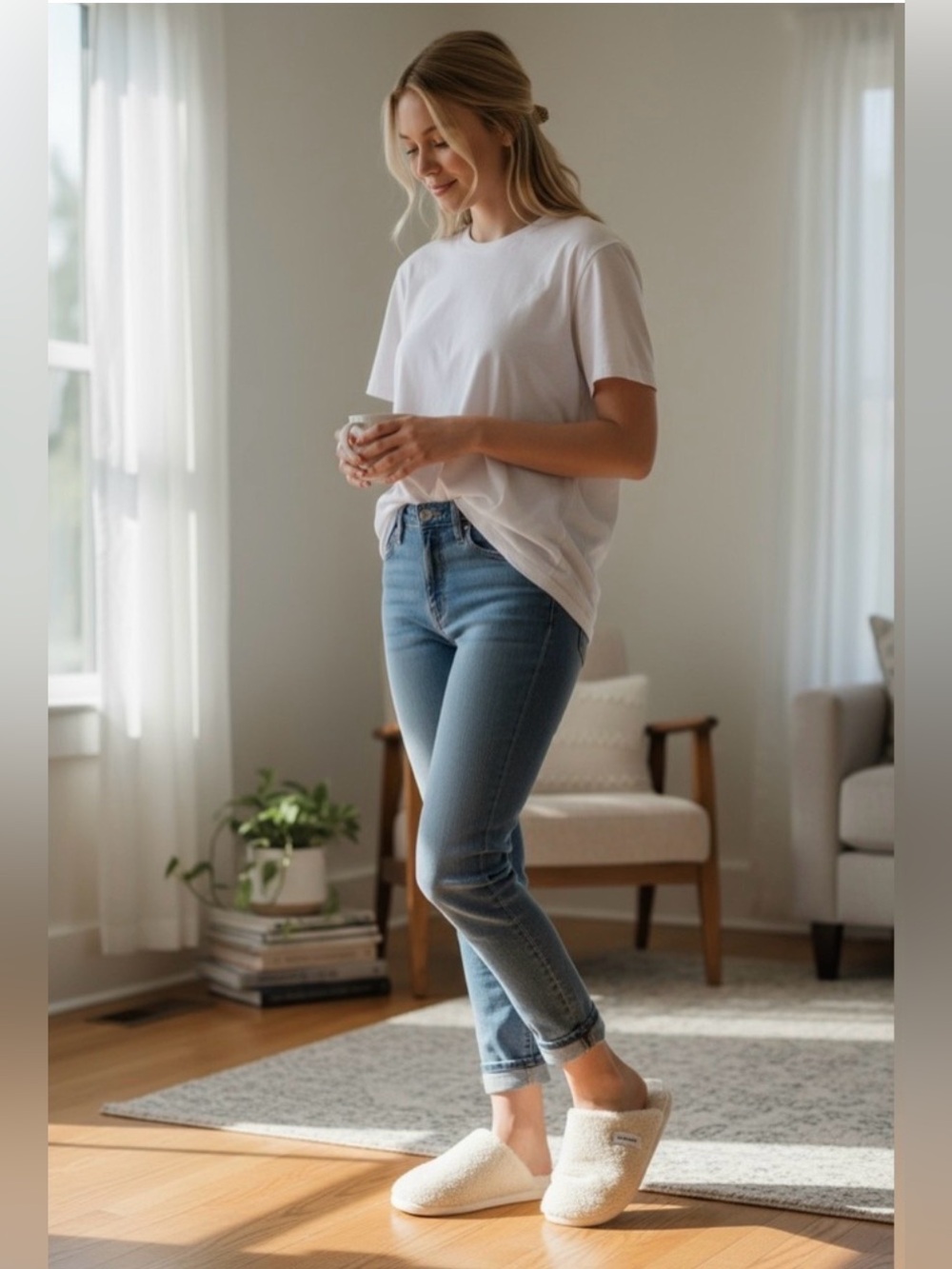 Splendid Cream Plush Slip-On Slippers